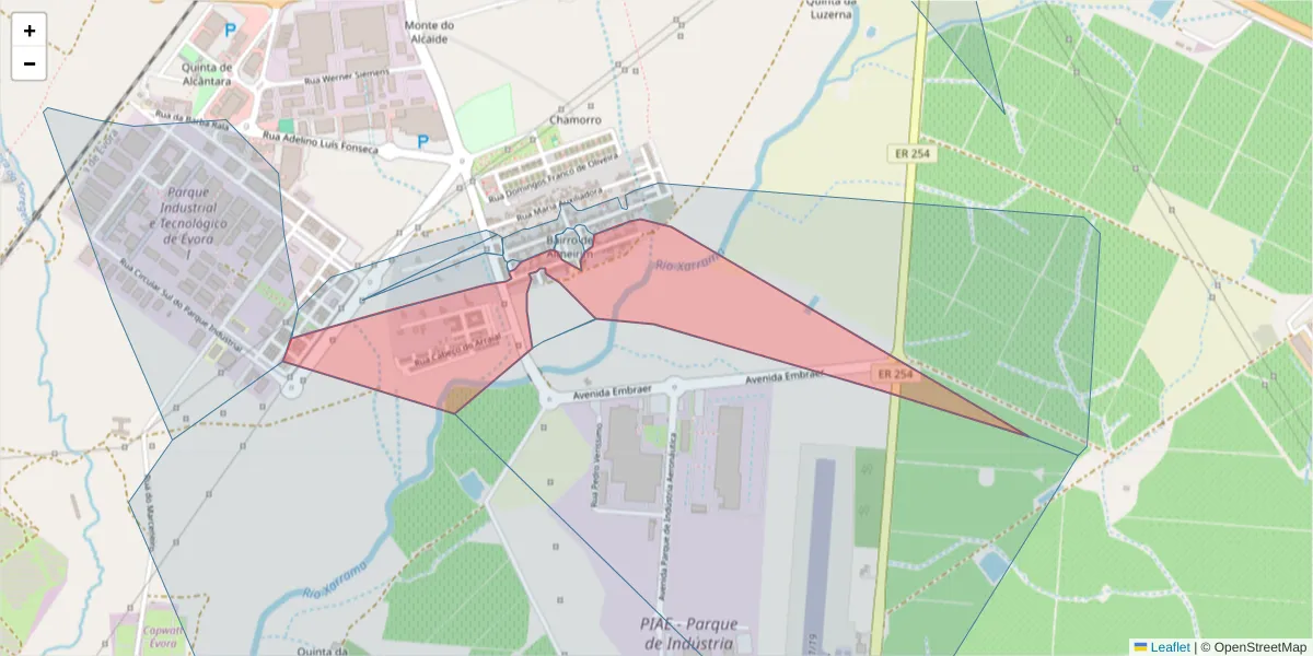 Mapa detalhado do código postal 7005-604 com limites, códigos postais vizinhos e agências dos correios