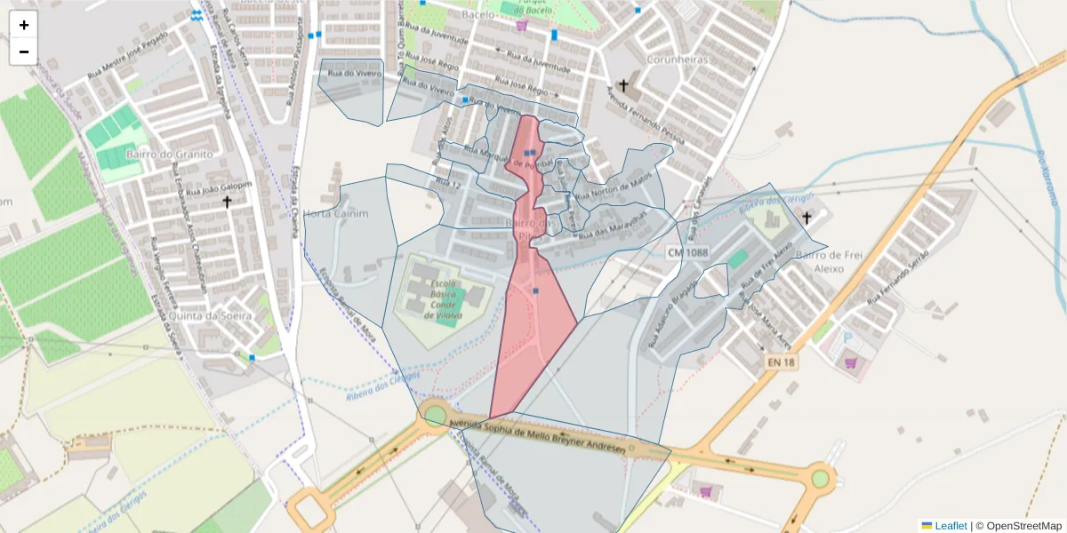 Mapa detalhado do código postal 7005-621 com limites, códigos postais vizinhos e agências dos correios