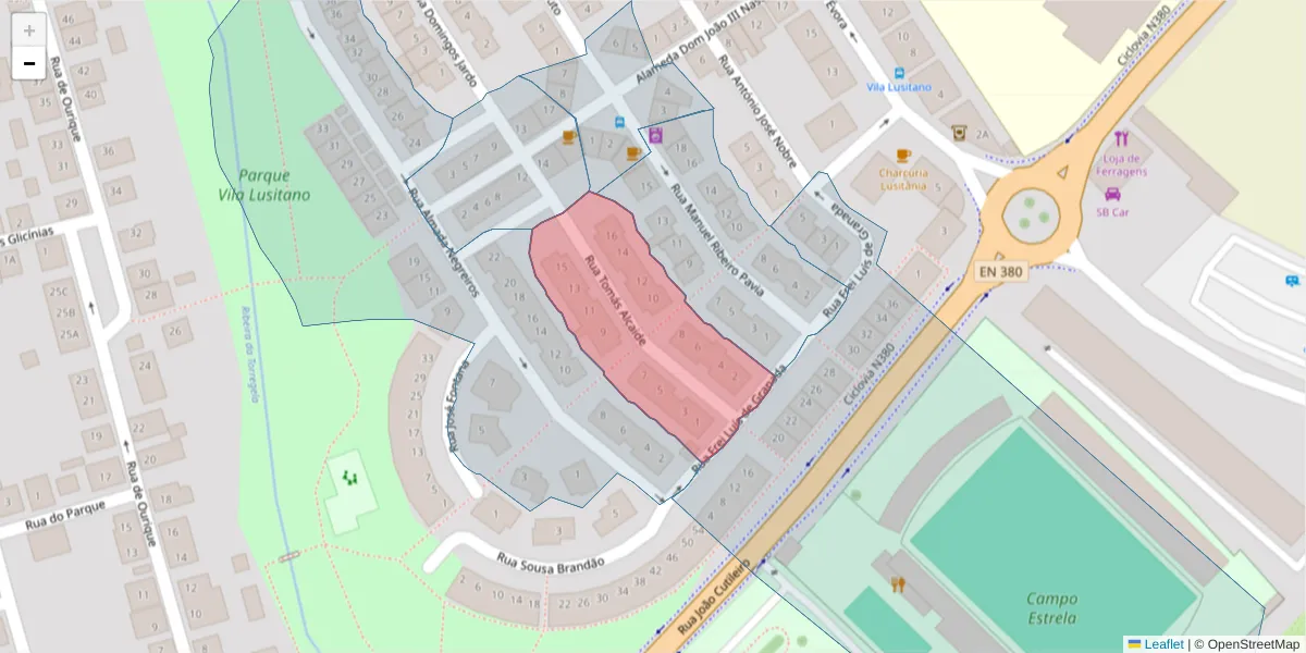 Mapa detalhado do código postal 7005-629 com limites, códigos postais vizinhos e agências dos correios