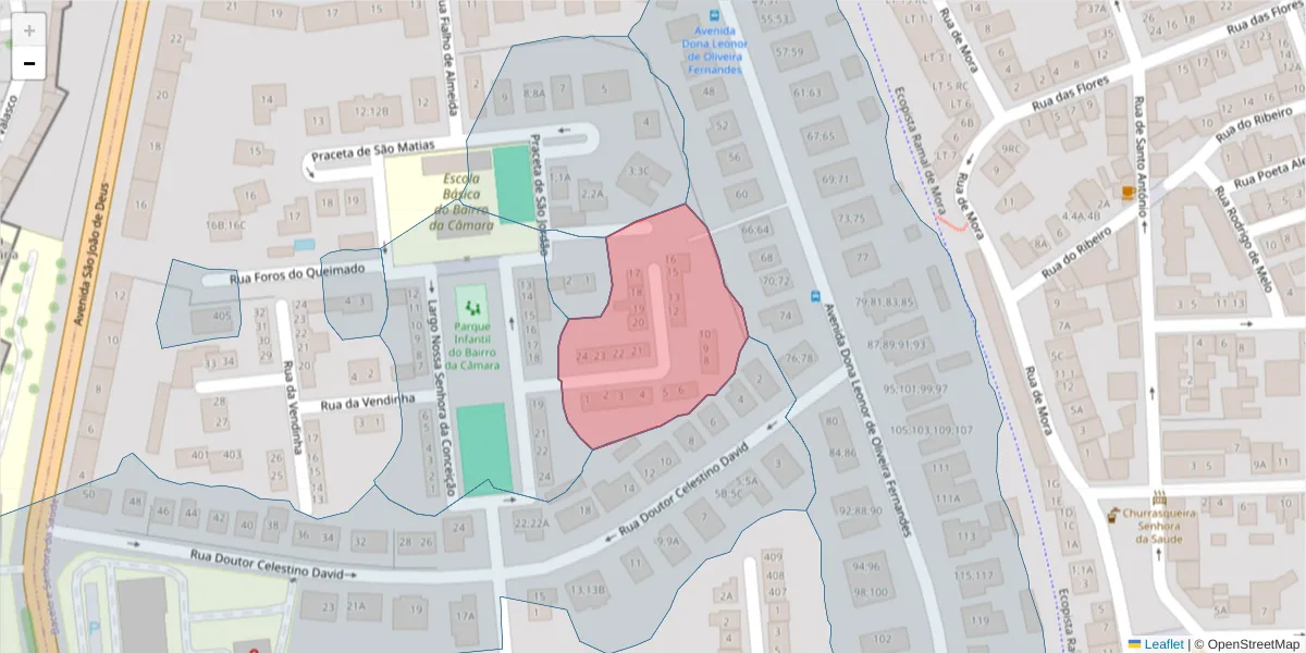 Mapa detalhado do código postal 7005-630 com limites, códigos postais vizinhos e agências dos correios