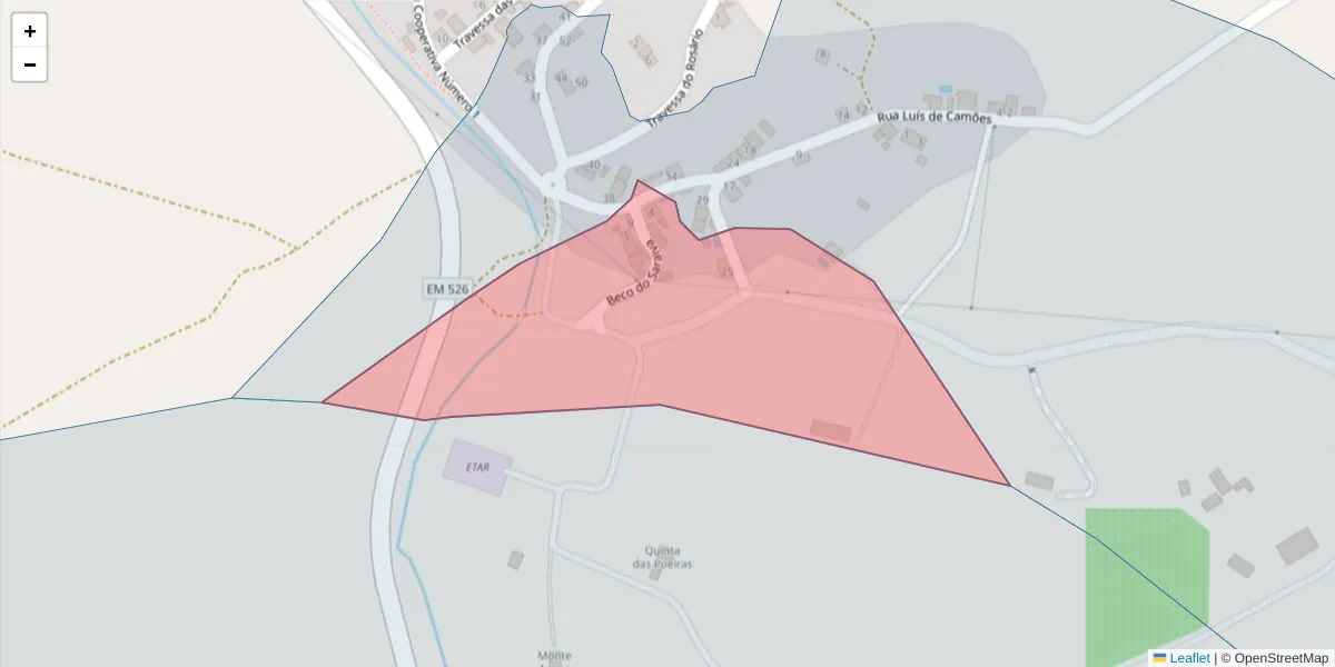 Mapa detalhado do código postal 7005-672 com limites, códigos postais vizinhos e agências dos correios