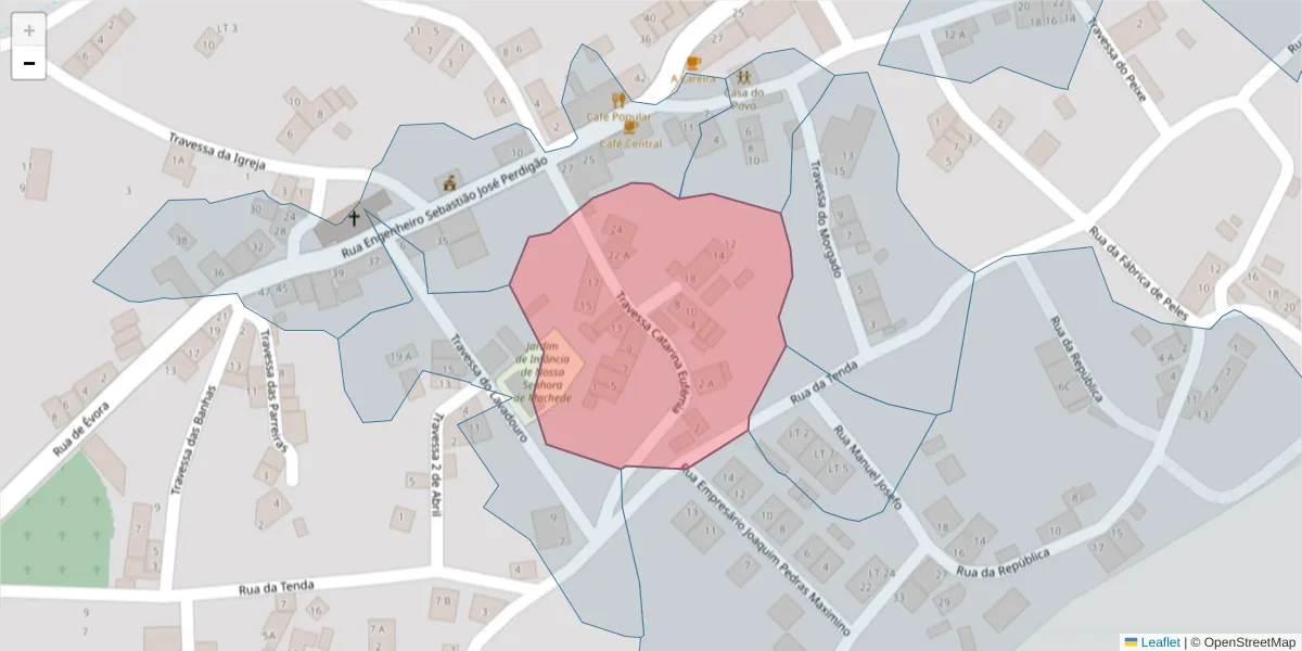 Mapa detalhado do código postal 7005-679 com limites, códigos postais vizinhos e agências dos correios