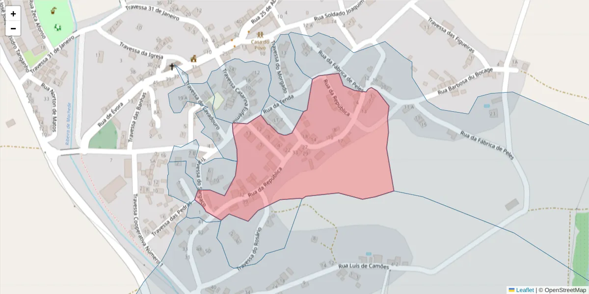 Mapa detalhado do código postal 7005-680 com limites, códigos postais vizinhos e agências dos correios