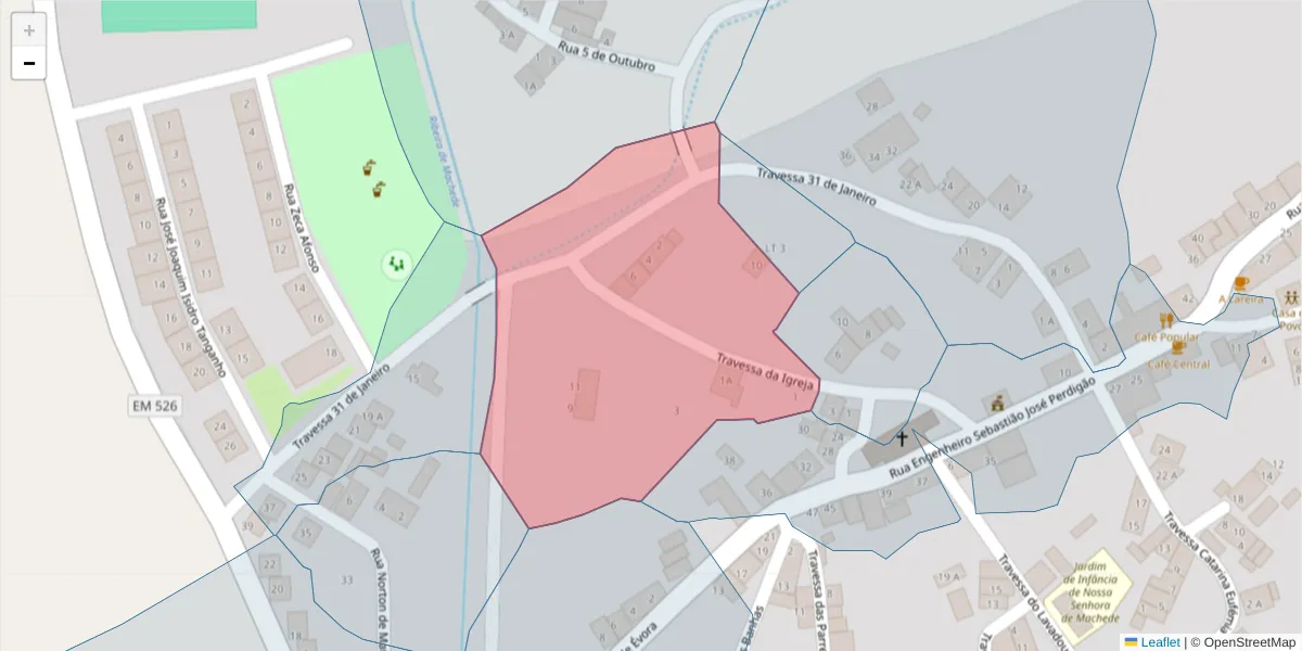 Mapa detalhado do código postal 7005-697 com limites, códigos postais vizinhos e agências dos correios