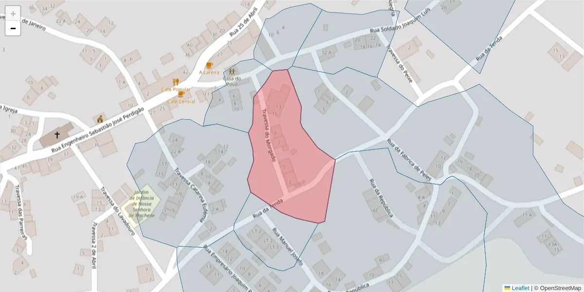Mapa detalhado do código postal 7005-702 com limites, códigos postais vizinhos e agências dos correios