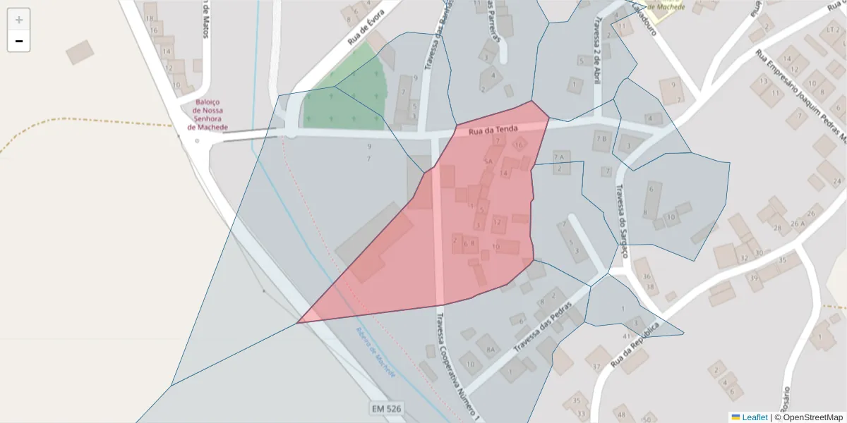 Mapa detalhado do código postal 7005-703 com limites, códigos postais vizinhos e agências dos correios