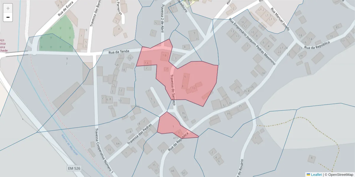 Mapa detalhado do código postal 7005-706 com limites, códigos postais vizinhos e agências dos correios