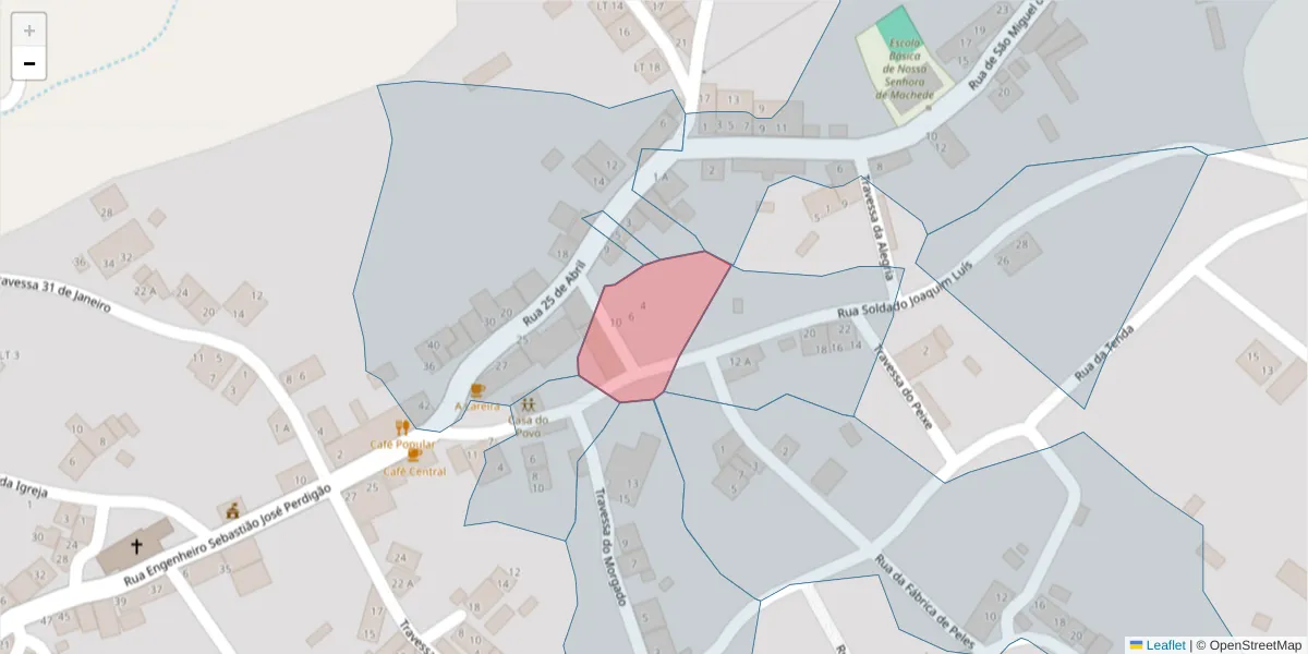 Mapa detalhado do código postal 7005-707 com limites, códigos postais vizinhos e agências dos correios