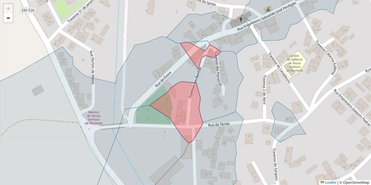 Mapa detalhado do código postal 7005-708 com limites, códigos postais vizinhos e agências dos correios