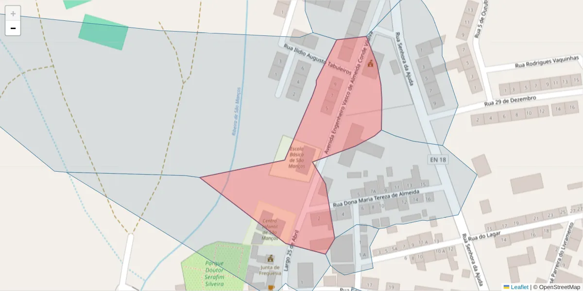 Mapa detalhado do código postal 7005-721 com limites, códigos postais vizinhos e agências dos correios