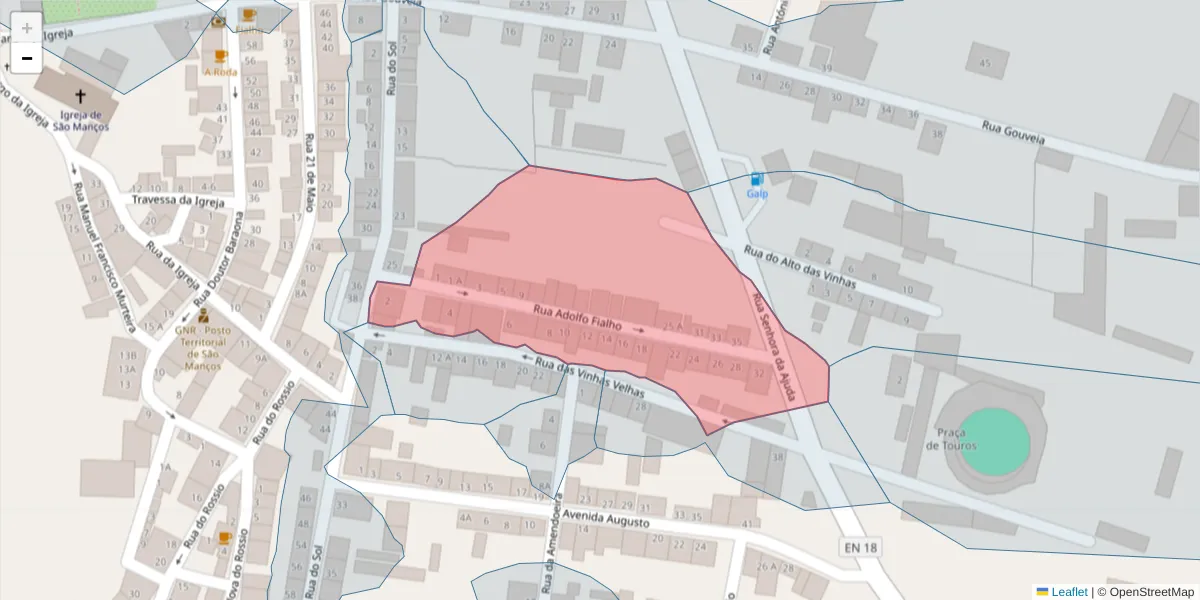 Mapa detalhado do código postal 7005-729 com limites, códigos postais vizinhos e agências dos correios