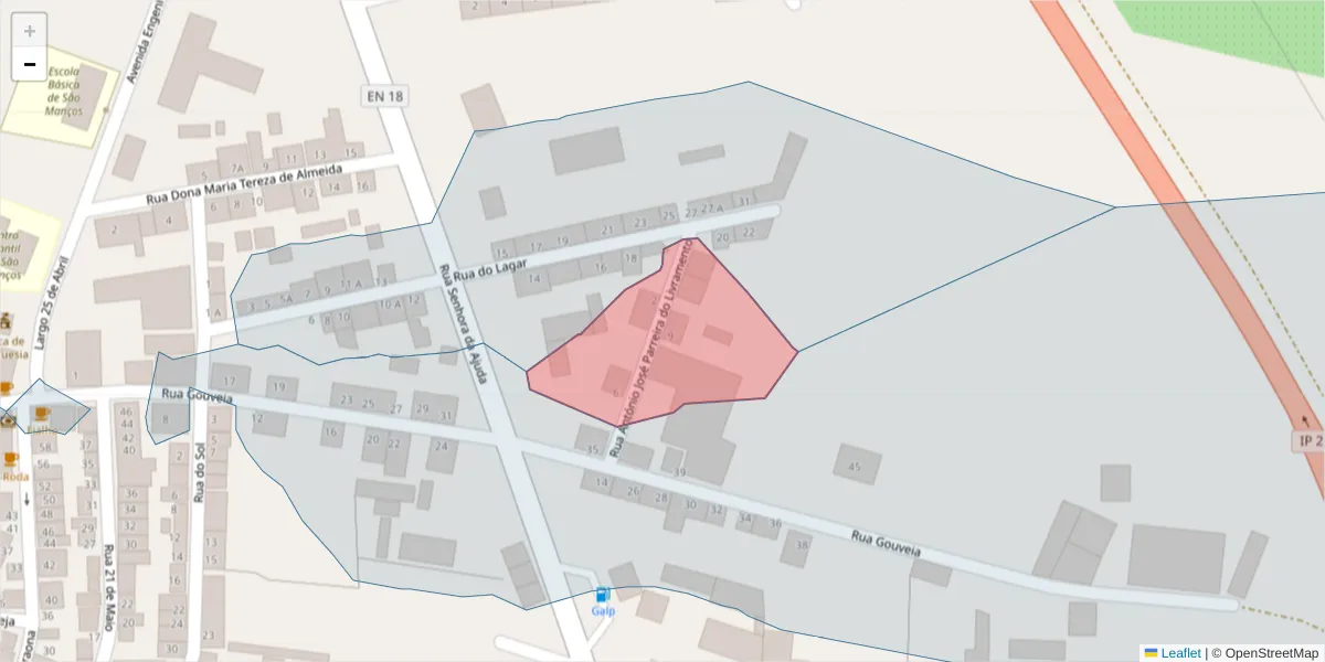 Mapa detalhado do código postal 7005-731 com limites, códigos postais vizinhos e agências dos correios