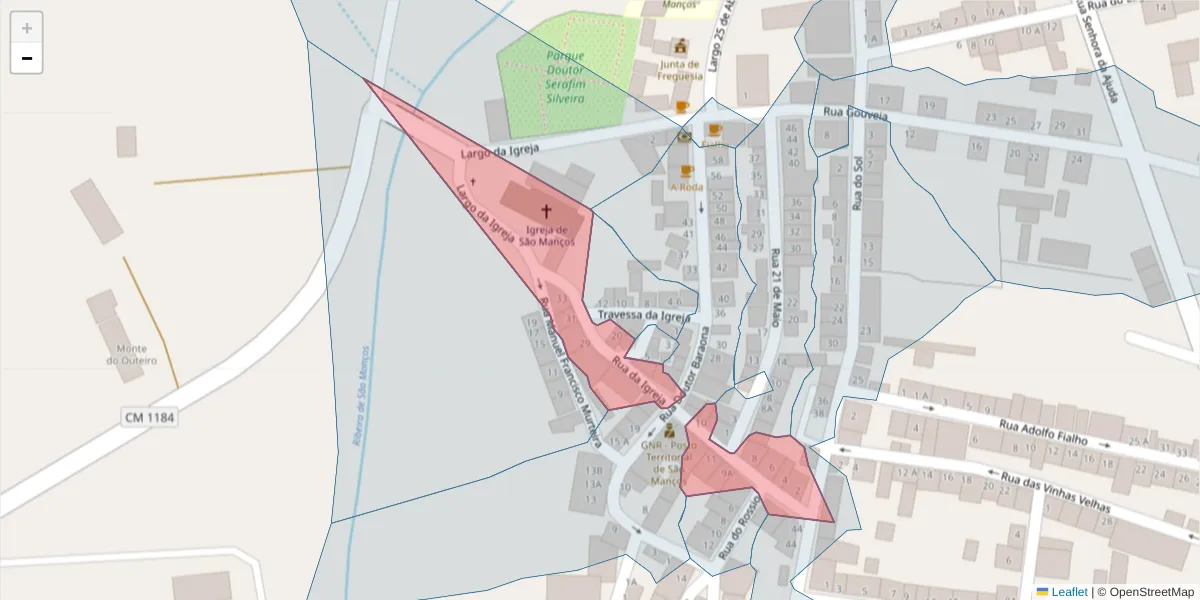 Mapa detalhado do código postal 7005-733 com limites, códigos postais vizinhos e agências dos correios