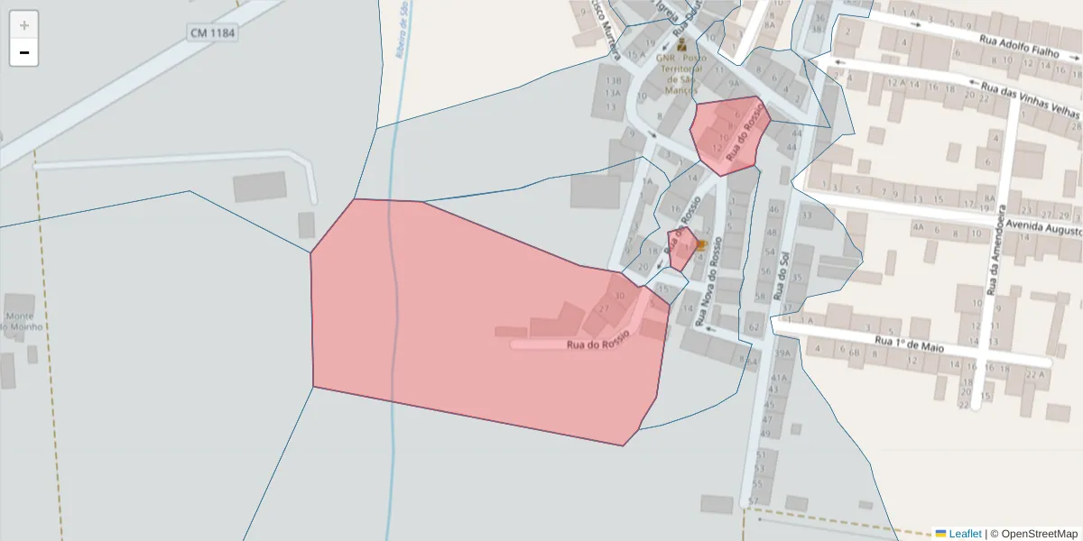 Mapa detalhado do código postal 7005-738 com limites, códigos postais vizinhos e agências dos correios