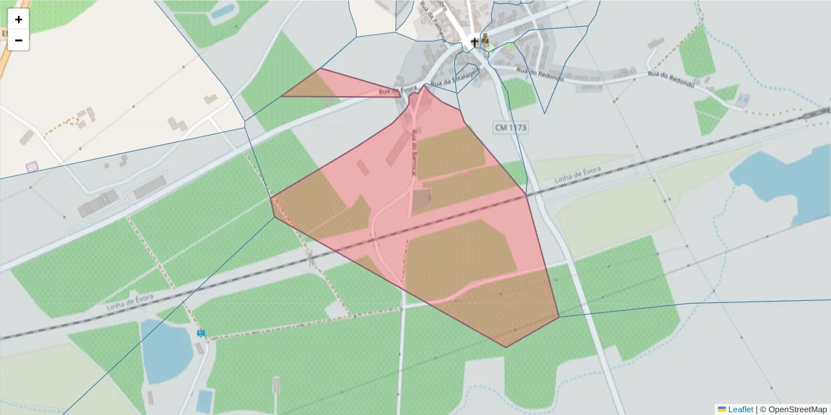 Mapa detalhado do código postal 7005-767 com limites, códigos postais vizinhos e agências dos correios