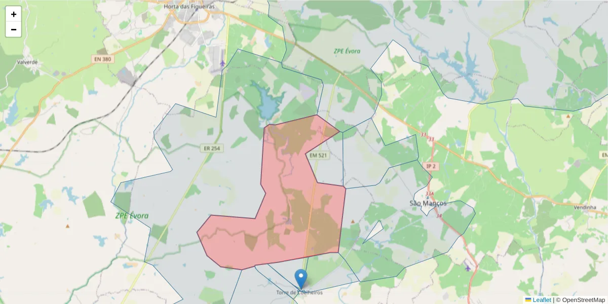 Mapa detalhado do código postal 7005-772 com limites, códigos postais vizinhos e agências dos correios