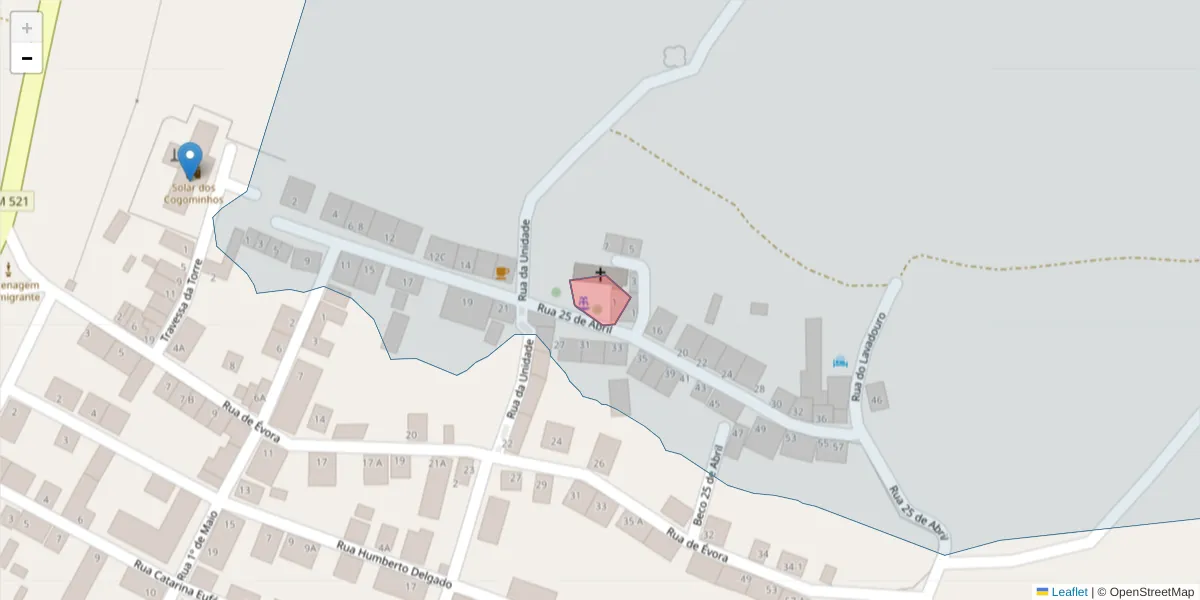 Mapa detalhado do código postal 7005-780 com limites, códigos postais vizinhos e agências dos correios