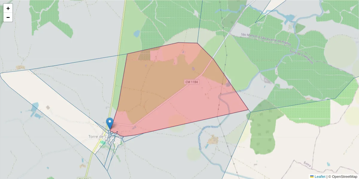 Mapa detalhado do código postal 7005-783 com limites, códigos postais vizinhos e agências dos correios
