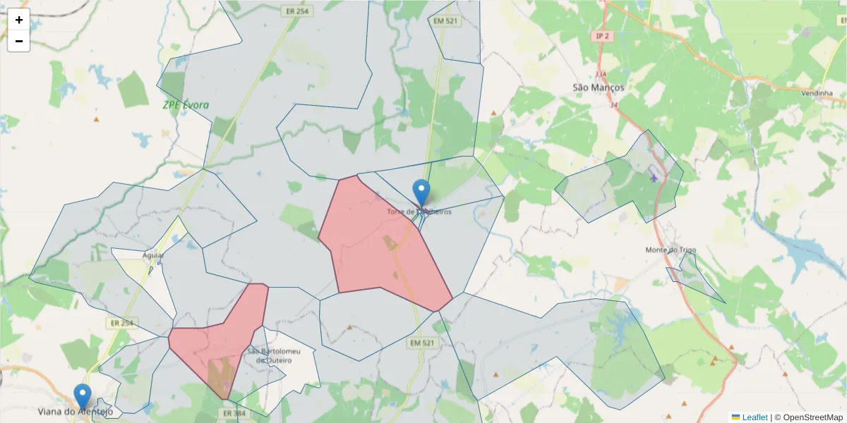 Mapa detalhado do código postal 7005-789 com limites, códigos postais vizinhos e agências dos correios