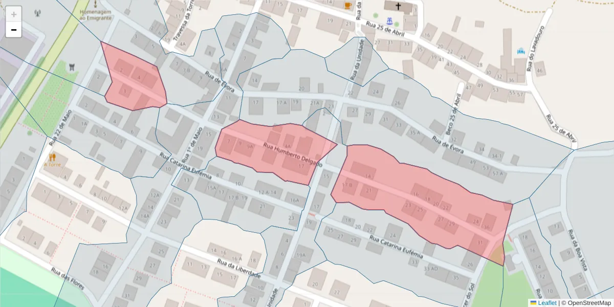 Mapa detalhado do código postal 7005-791 com limites, códigos postais vizinhos e agências dos correios