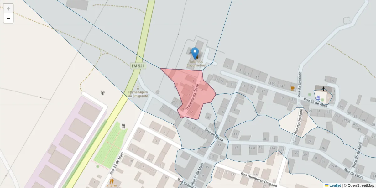 Mapa detalhado do código postal 7005-793 com limites, códigos postais vizinhos e agências dos correios