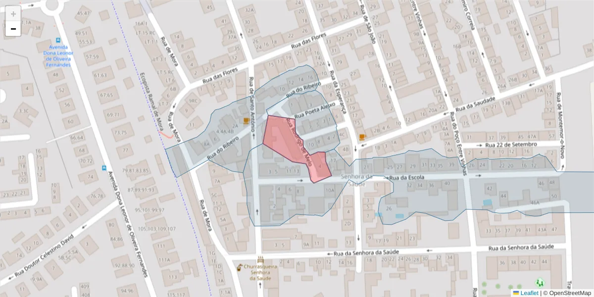 Mapa detalhado do código postal 7005-795 com limites, códigos postais vizinhos e agências dos correios