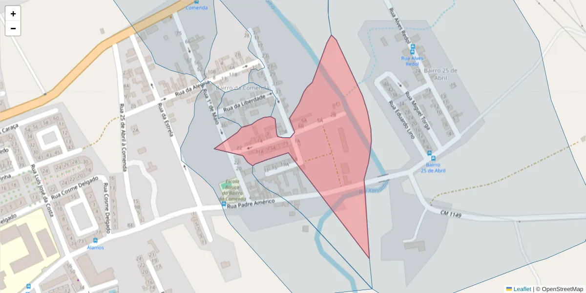 Mapa detalhado do código postal 7005-810 com limites, códigos postais vizinhos e agências dos correios