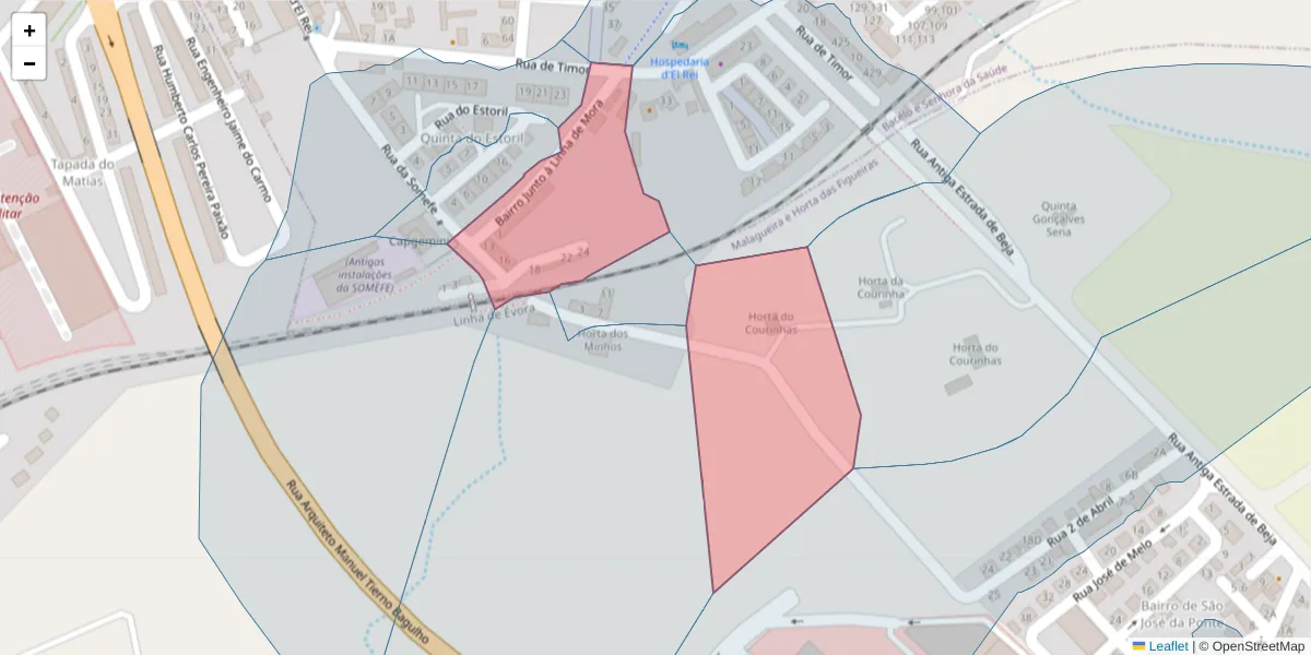 Mapa detalhado do código postal 7005-849 com limites, códigos postais vizinhos e agências dos correios