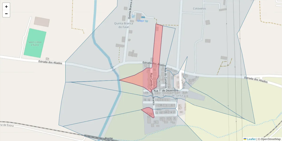Mapa detalhado do código postal 7005-857 com limites, códigos postais vizinhos e agências dos correios
