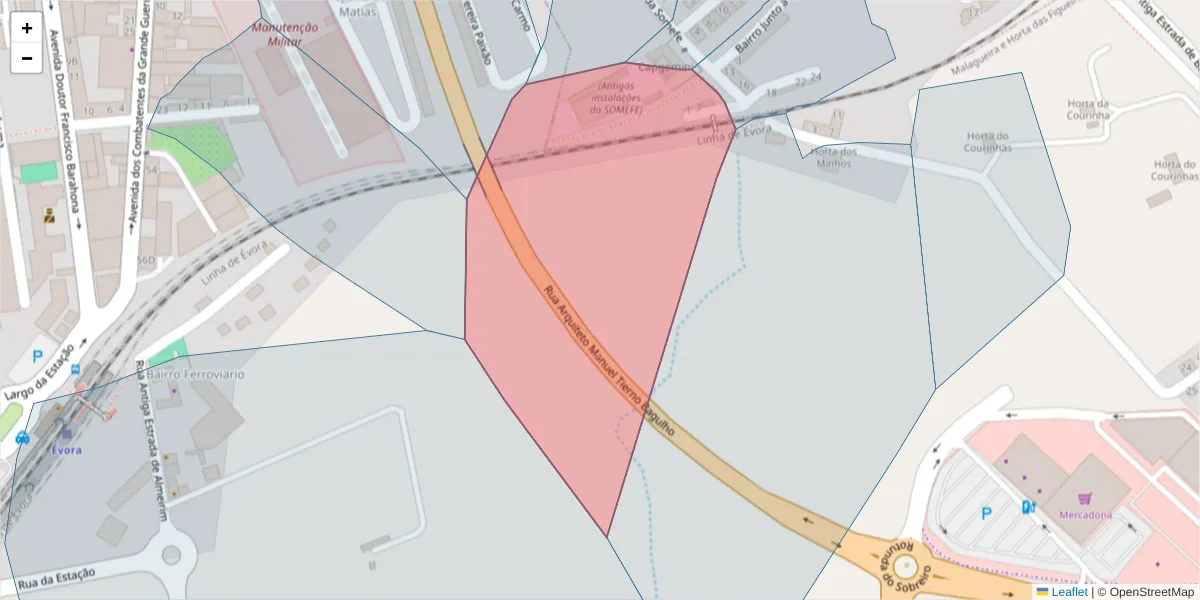 Mapa detalhado do código postal 7005-867 com limites, códigos postais vizinhos e agências dos correios