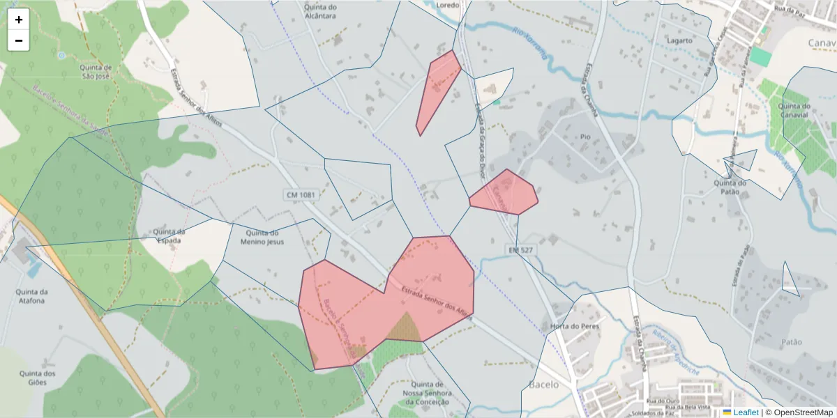 Mapa detalhado do código postal 7005-874 com limites, códigos postais vizinhos e agências dos correios
