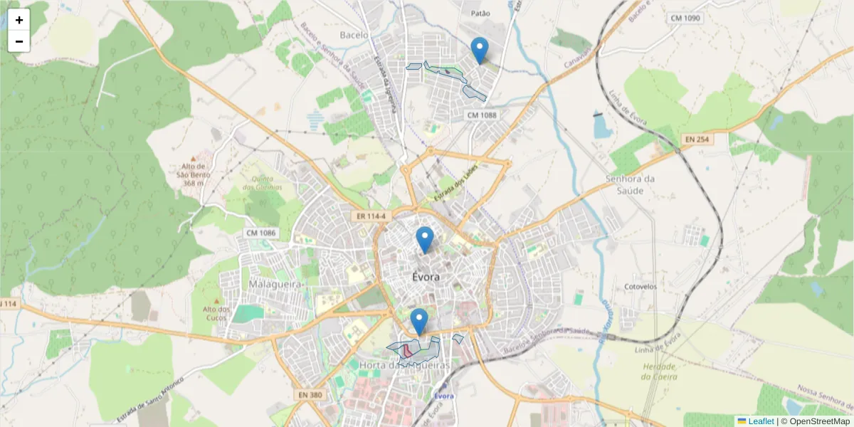Mapa detalhado do código postal 7005 com limites, códigos postais vizinhos e agências dos correios