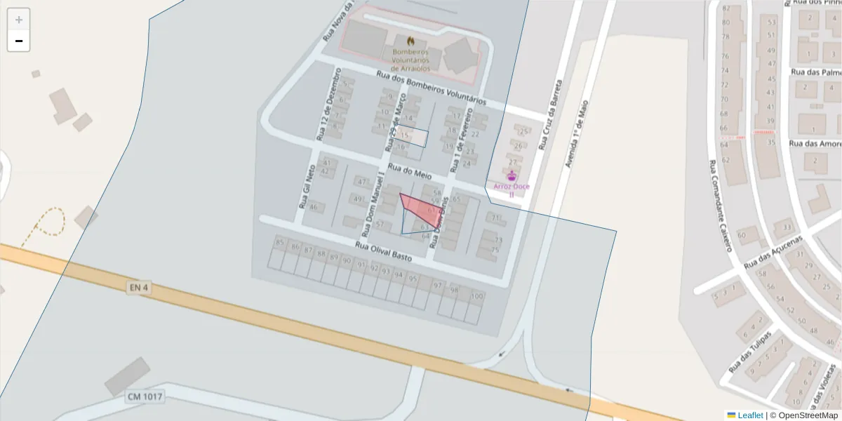 Mapa detalhado do código postal 7040-011;7040-038 com limites, códigos postais vizinhos e agências dos correios