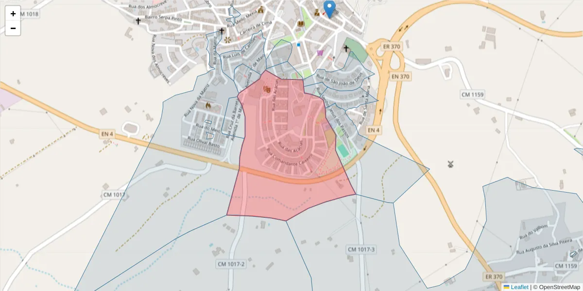 Mapa detalhado do código postal 7040-011 com limites, códigos postais vizinhos e agências dos correios