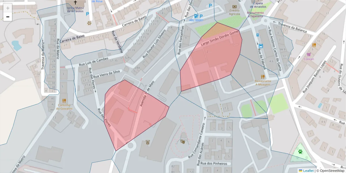 Mapa detalhado do código postal 7040-012 com limites, códigos postais vizinhos e agências dos correios