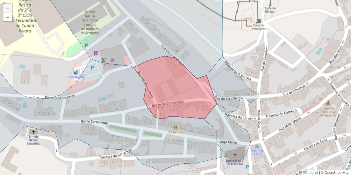 Mapa detalhado do código postal 7040-013 com limites, códigos postais vizinhos e agências dos correios