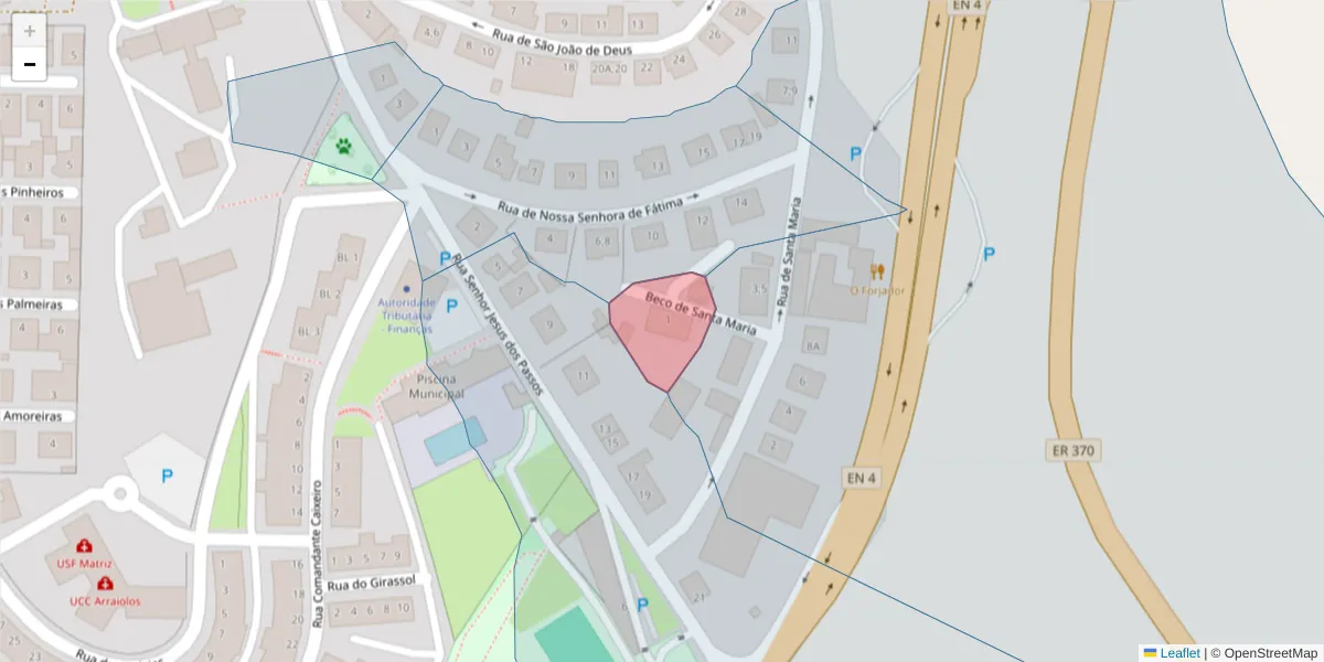 Mapa detalhado do código postal 7040-015 com limites, códigos postais vizinhos e agências dos correios