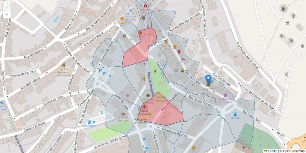 Mapa detalhado do código postal 7040-016 com limites, códigos postais vizinhos e agências dos correios