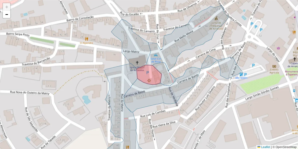 Mapa detalhado do código postal 7040-018 com limites, códigos postais vizinhos e agências dos correios