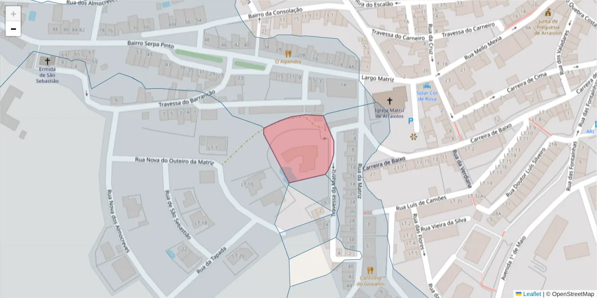 Mapa detalhado do código postal 7040-023;7040-029 com limites, códigos postais vizinhos e agências dos correios