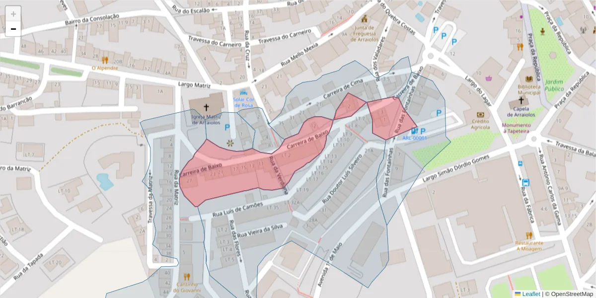 Mapa detalhado do código postal 7040-034 com limites, códigos postais vizinhos e agências dos correios