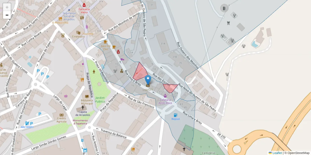 Mapa detalhado do código postal 7040-043 com limites, códigos postais vizinhos e agências dos correios
