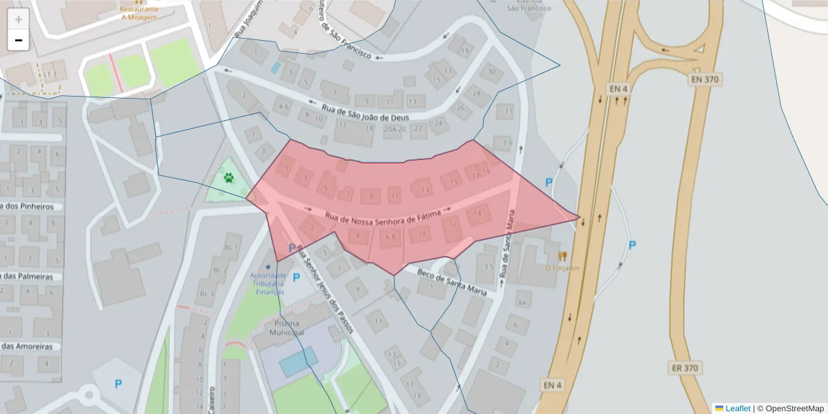 Mapa detalhado do código postal 7040-046 com limites, códigos postais vizinhos e agências dos correios