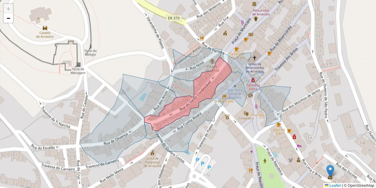 Mapa detalhado do código postal 7040-049 com limites, códigos postais vizinhos e agências dos correios