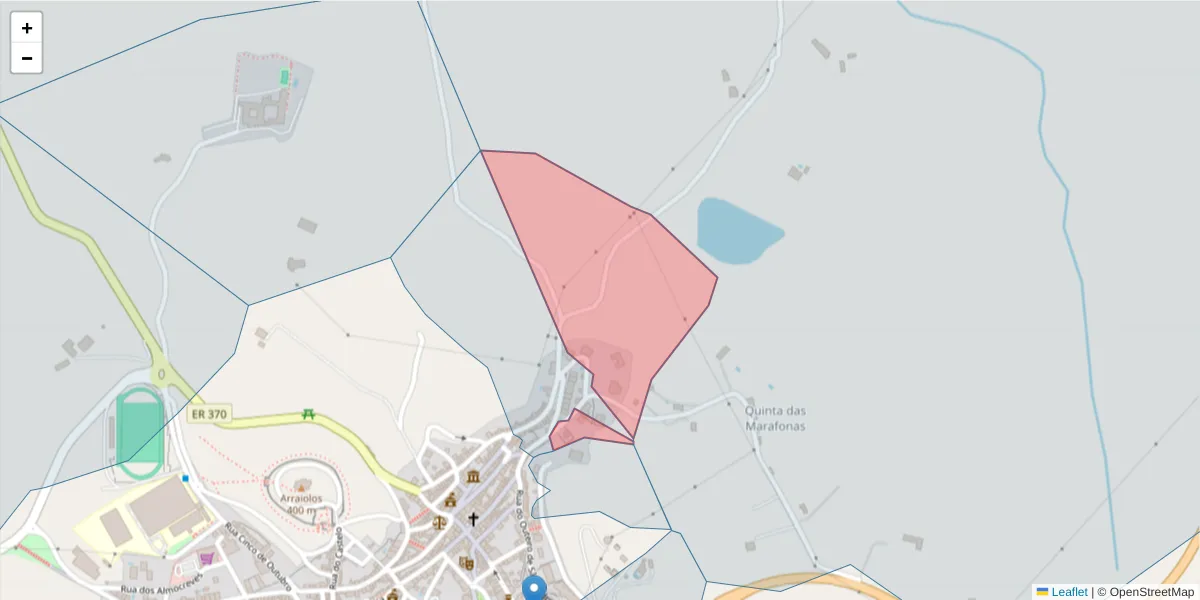 Mapa detalhado do código postal 7040-054 com limites, códigos postais vizinhos e agências dos correios