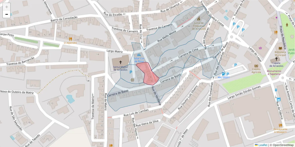 Mapa detalhado do código postal 7040-065 com limites, códigos postais vizinhos e agências dos correios