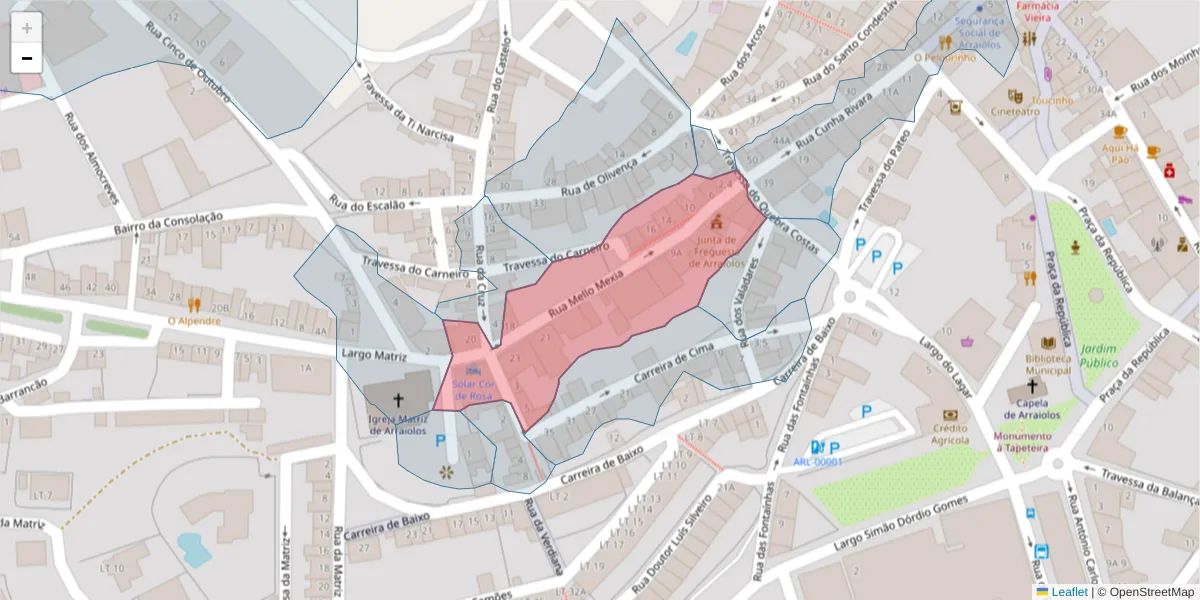 Mapa detalhado do código postal 7040-067 com limites, códigos postais vizinhos e agências dos correios