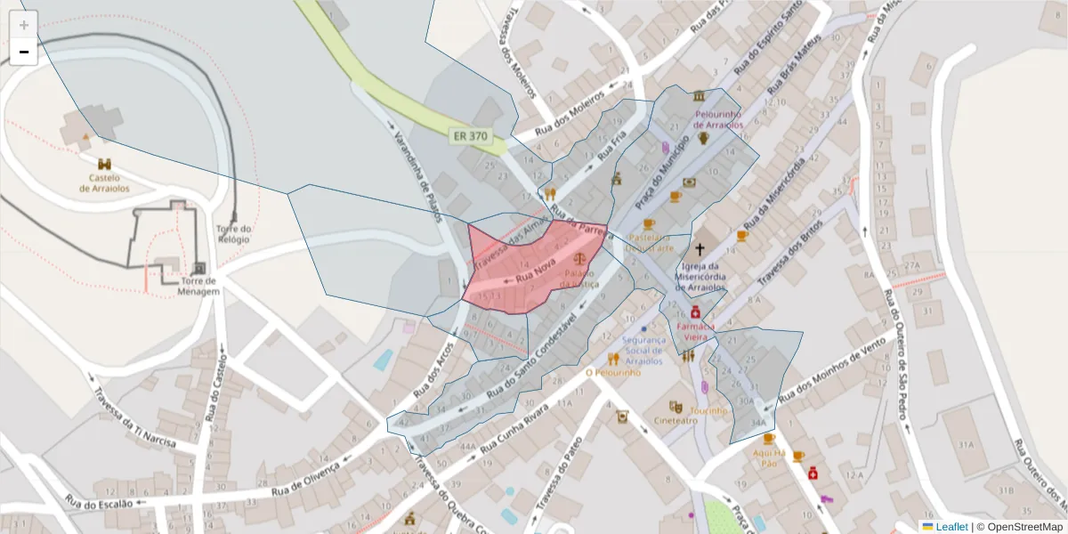 Mapa detalhado do código postal 7040-068 com limites, códigos postais vizinhos e agências dos correios