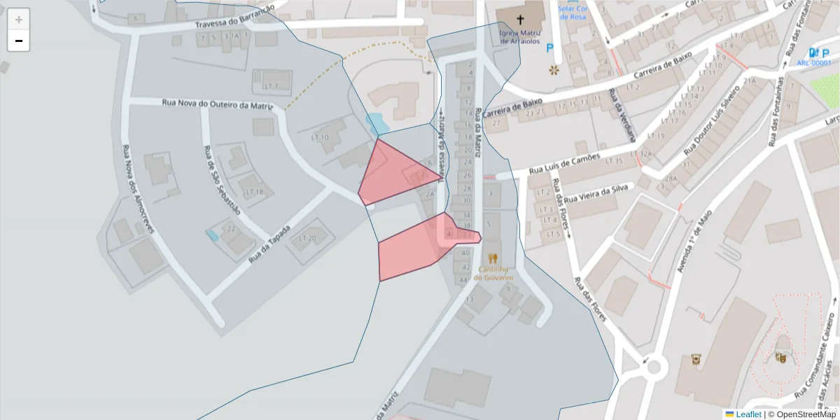 Mapa detalhado do código postal 7040-073 com limites, códigos postais vizinhos e agências dos correios
