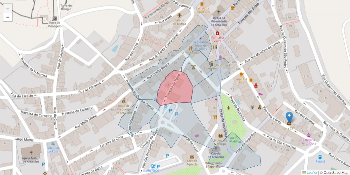 Mapa detalhado do código postal 7040-083 com limites, códigos postais vizinhos e agências dos correios